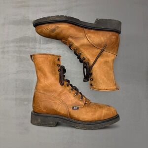 Men's Justin Steel Toe Brown Lace Up Work Boot 764 Size 10 D USA Made